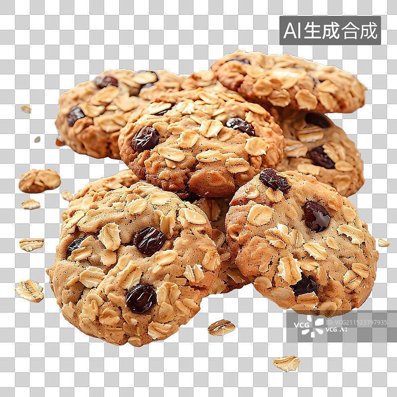【AI数字艺术】免抠|美味的燕麦葡萄干曲奇饼干图片素材