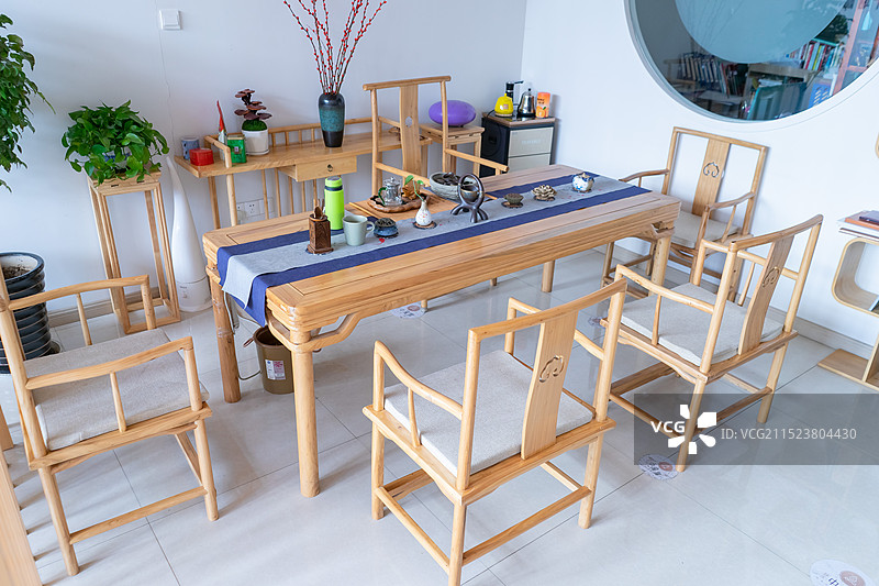 中国健康生活方式拍摄主题，茶室茶桌上各种茶具茶杯茶道茶艺用品，室内无人图像摄影图片素材