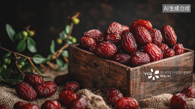 【AI数字艺术】木箱中的干红枣图片素材