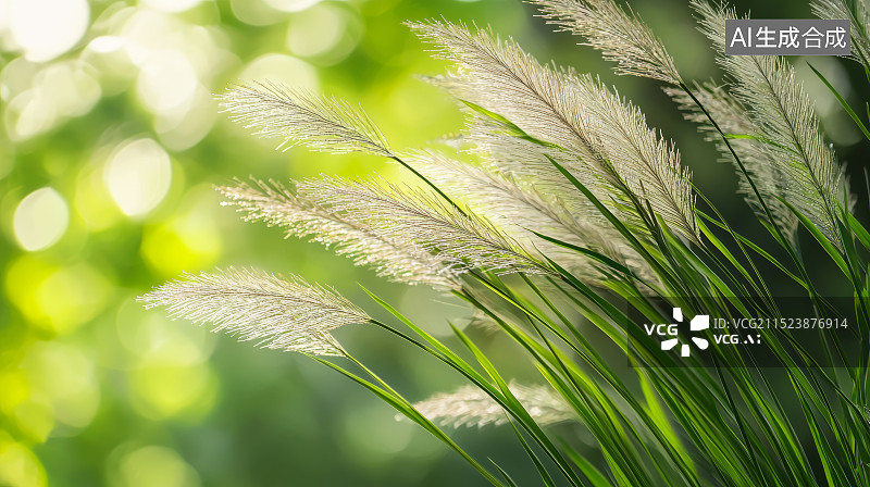 【AI数字艺术】绿色植物和阳光下的芦苇图片素材