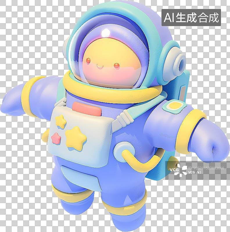【AI数字艺术】一个漂浮的可爱宇航员蓝色三维图图片素材