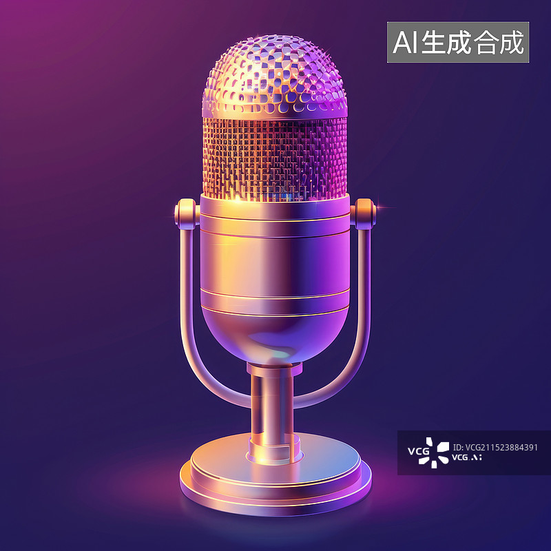 【AI数字艺术】麦克风录音设备复古金属紫色图片素材