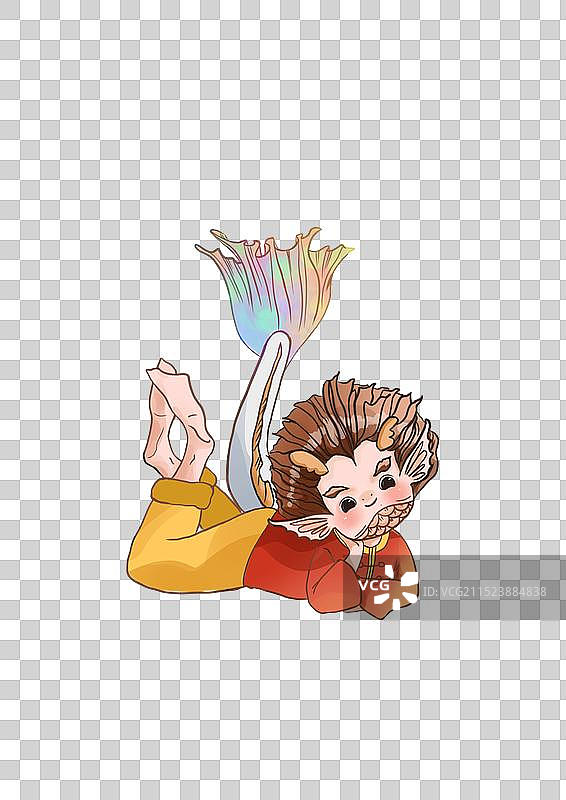 龙生九子神兽螭吻趴着撑头动态动物拟人国潮风免扣元素图片素材