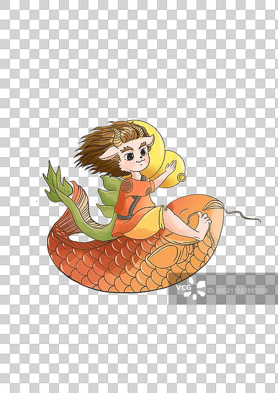 龙生九子神兽蚣蝮骑鱼动物拟人国潮风免扣元素图片素材