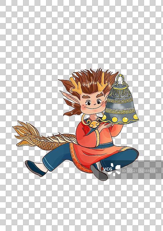 龙生九子神兽蒲牢大钟动物拟人国潮风免扣元素图片素材