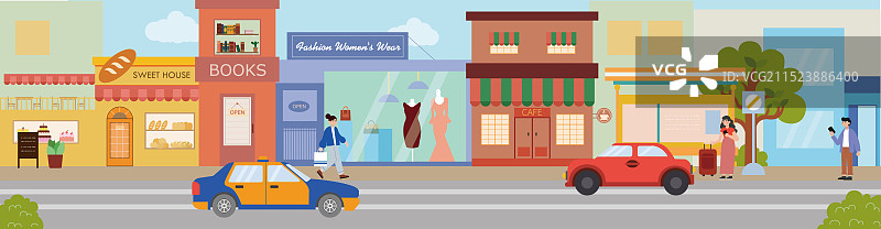 矢量扁平插画城市街景图片素材