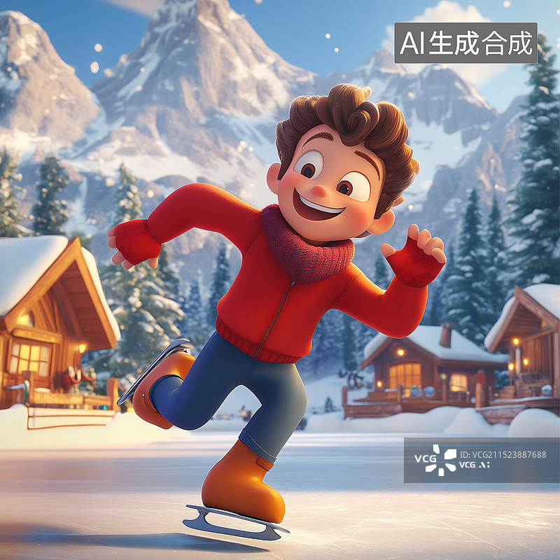 【AI数字艺术】冬季运动滑冰度假村娱乐设施场景图片素材