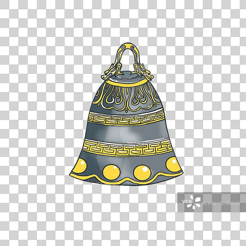 蒲牢大钟国潮风卡通手绘免扣元素图片素材