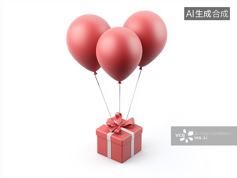 【AI数字艺术】红色气球礼品盒的等距图标图片素材
