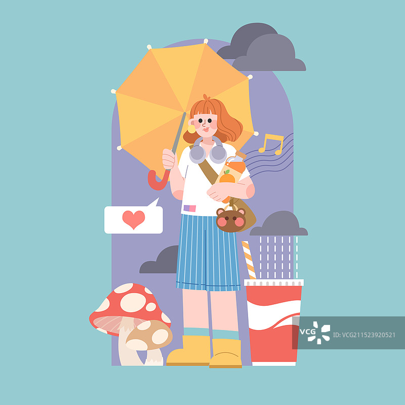 雨天的汽水扁平人物插画图片素材