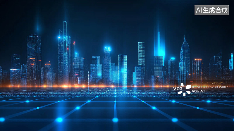 【AI数字艺术】蓝色城市科技背景图图片素材