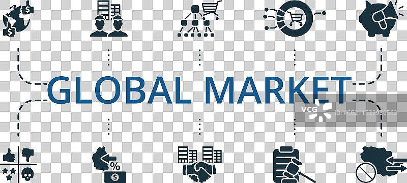 单色简约全球市场图标集图片素材