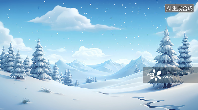【AI数字艺术】冬天白色松林大雪节气场景图片素材