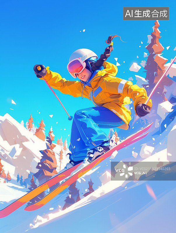 【AI数字艺术】年轻人在户外滑雪场滑雪图片素材