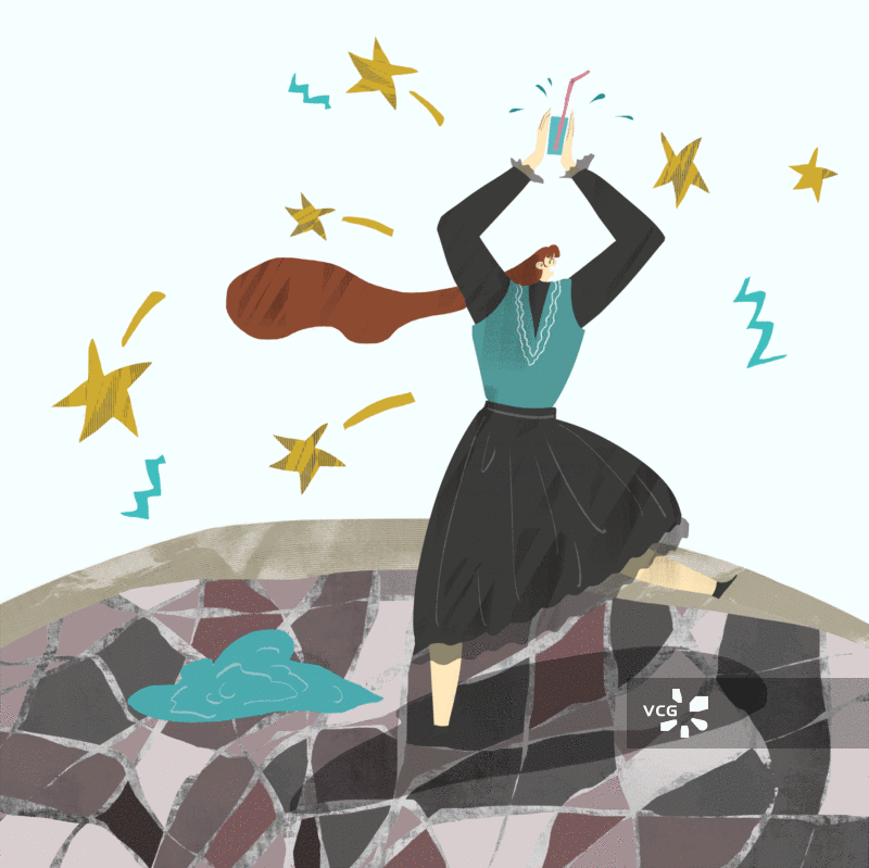 庆幸还有半杯水插画GIF动图图片素材