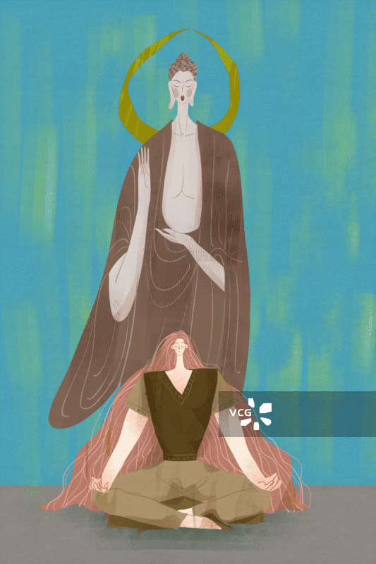 佛佗与禅修插画GIF动图图片素材