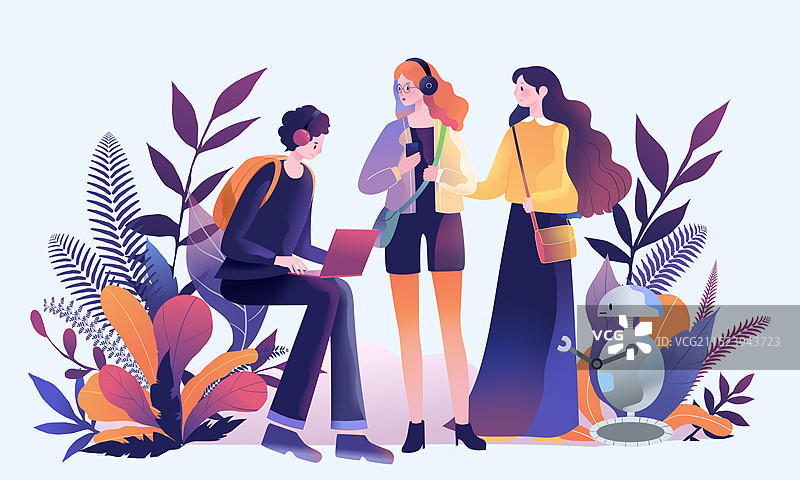 大学生与科技扁平插画图片素材