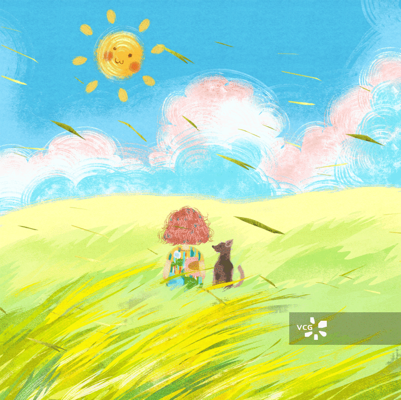 狗和女孩陪伴插画GIF动图图片素材