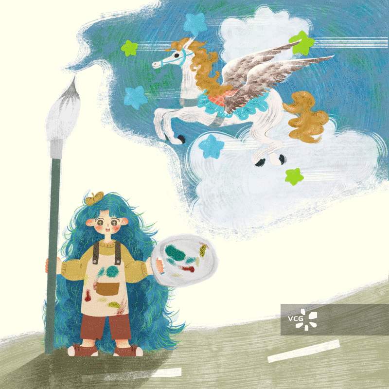 天马行空的画家插画GIF动图图片素材