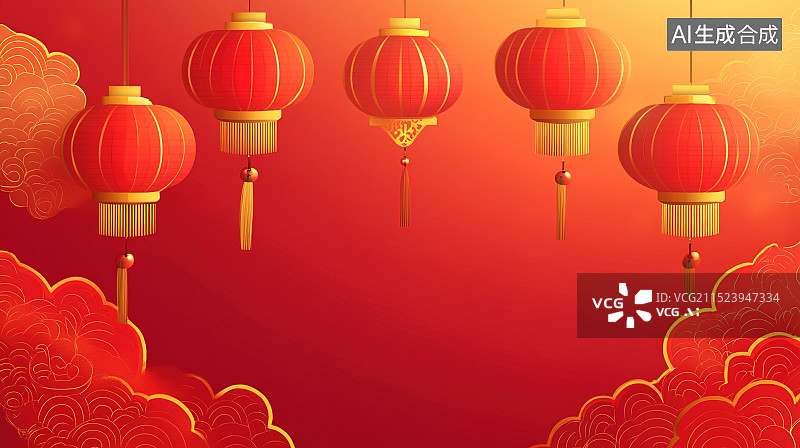 【AI数字艺术】中国风红色背景灯笼图片素材