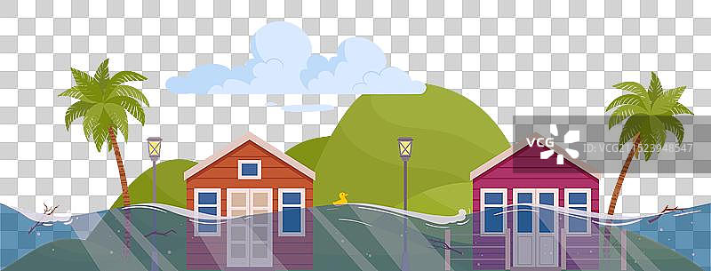 卡通洪水巨浪海洋环境图片素材