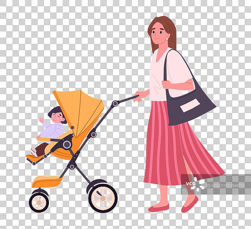 年轻的妈妈和宝宝一起散步图片素材