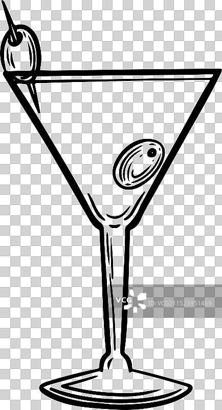 橄榄味苦艾酒饮品线条画图片素材