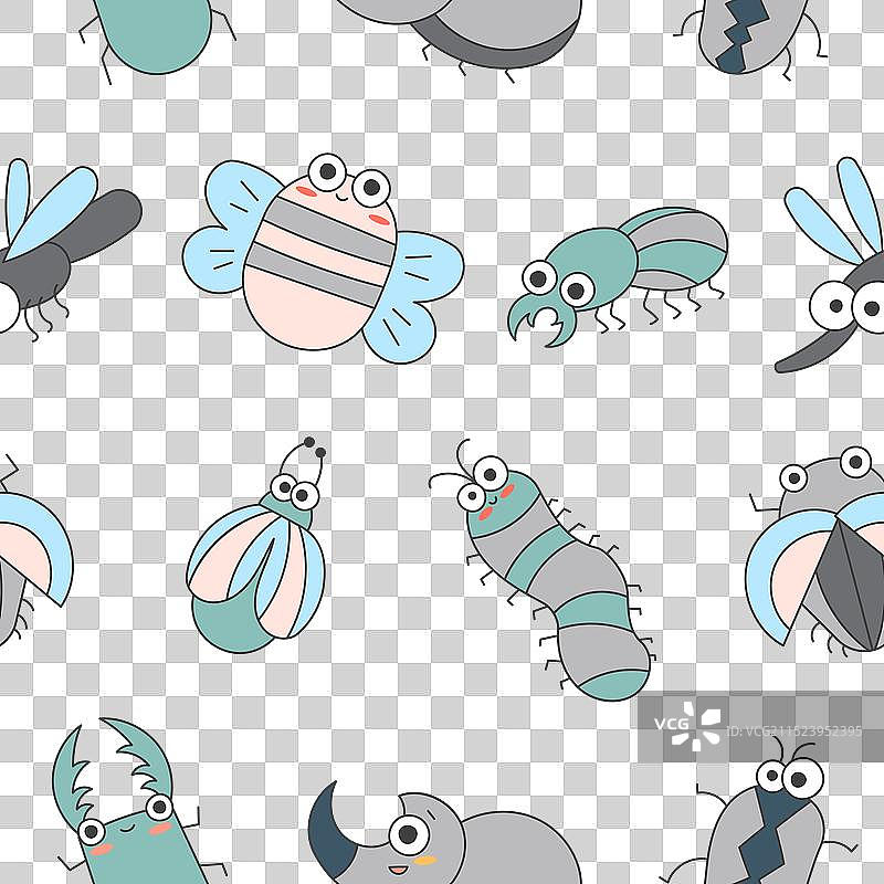 可爱昆虫卡通角色无缝图案图片素材