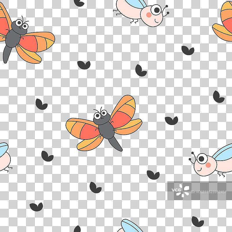 可爱昆虫卡通角色无缝图案图片素材