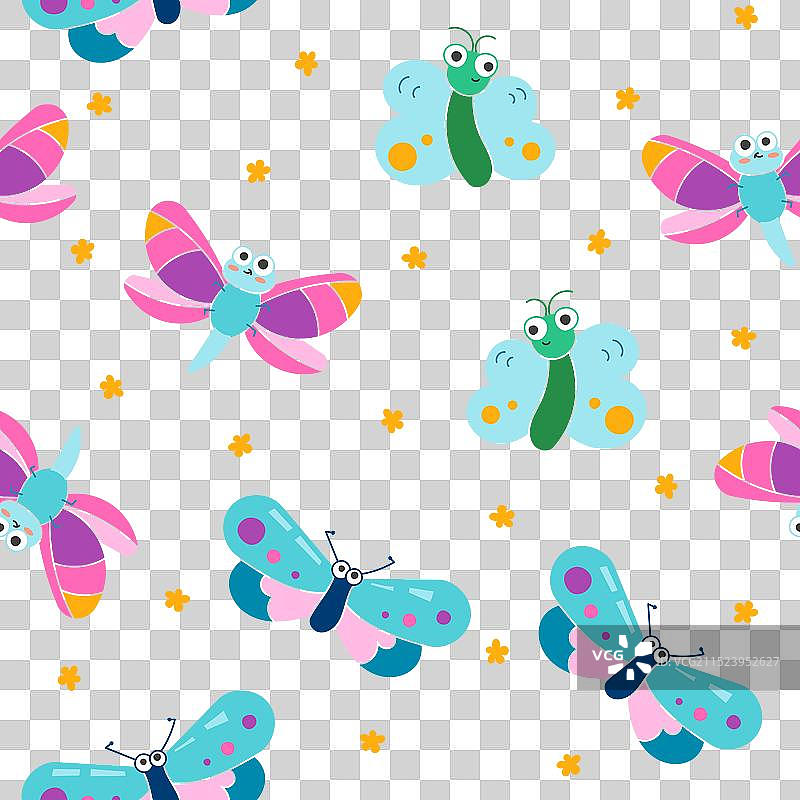 可爱昆虫卡通角色无缝图案图片素材