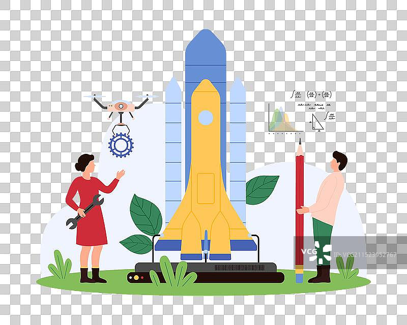 微型宇航员火箭发射升空图片素材