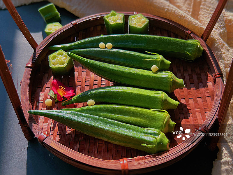 篮子里的秋葵特写镜头图片素材