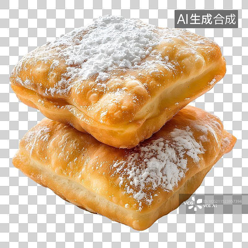 【AI数字艺术】免抠|两个撒了糖粉的方形甜甜圈图片素材