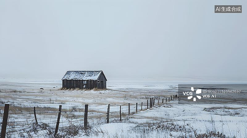 【AI数字艺术】冬天雪地里的小木屋图片素材