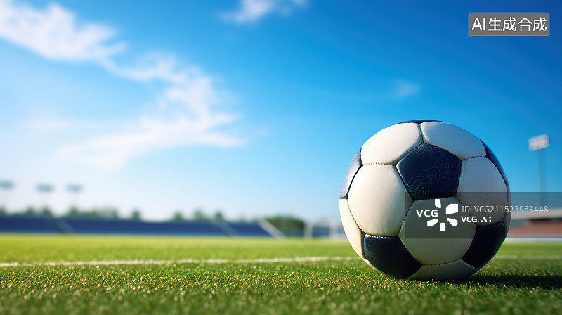 【AI数字艺术】足球场草地上的足球低视角特写图片素材