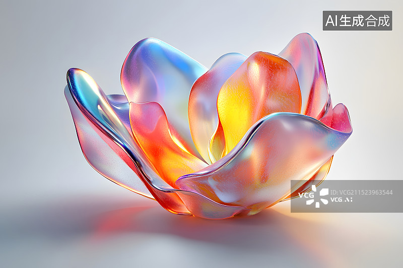 【AI数字艺术】3d镭射风格五彩斑斓透亮玻璃磨砂花瓣图片素材