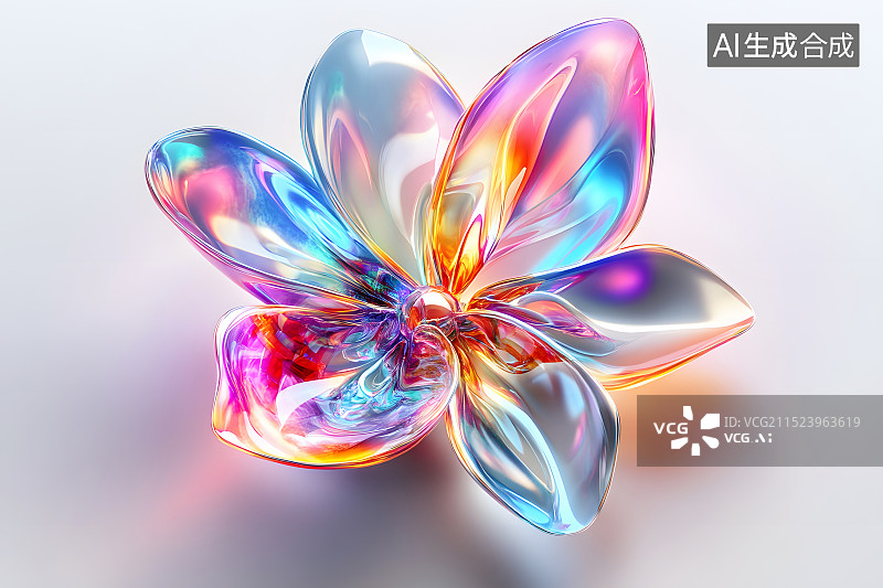 【AI数字艺术】3d镭射风格五彩斑斓透亮玻璃磨砂花瓣图片素材