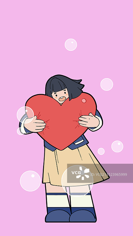 捧着爱心的女孩开心微笑图片素材