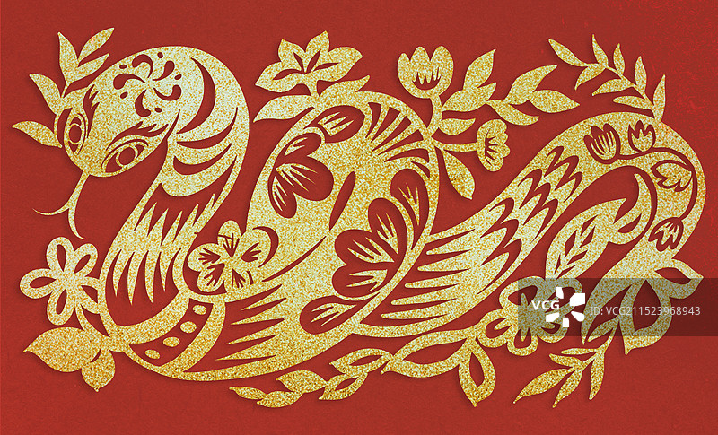 2025蛇年中国风红色插画图片素材