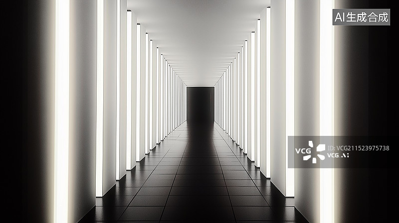 【AI数字艺术】极简黑色灯光走廊场景图片素材