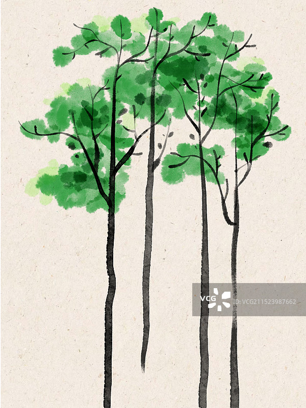 水墨树木植物插画图片素材