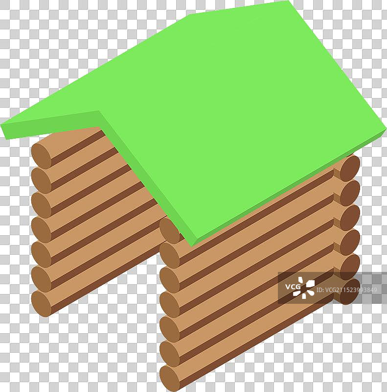 绿色屋顶覆盖的简易木制小木屋图片素材