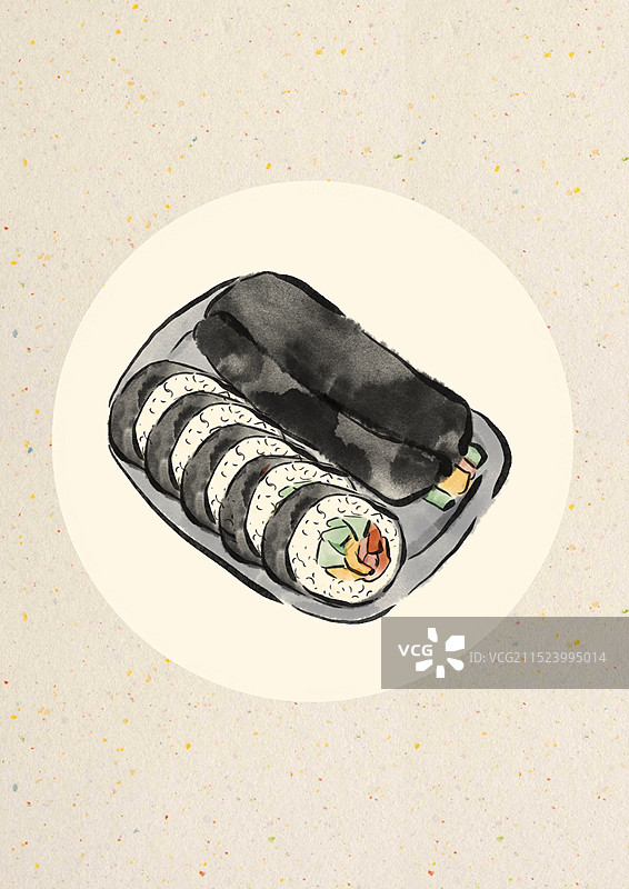 国潮风延吉美食插画-紫菜包饭图片素材