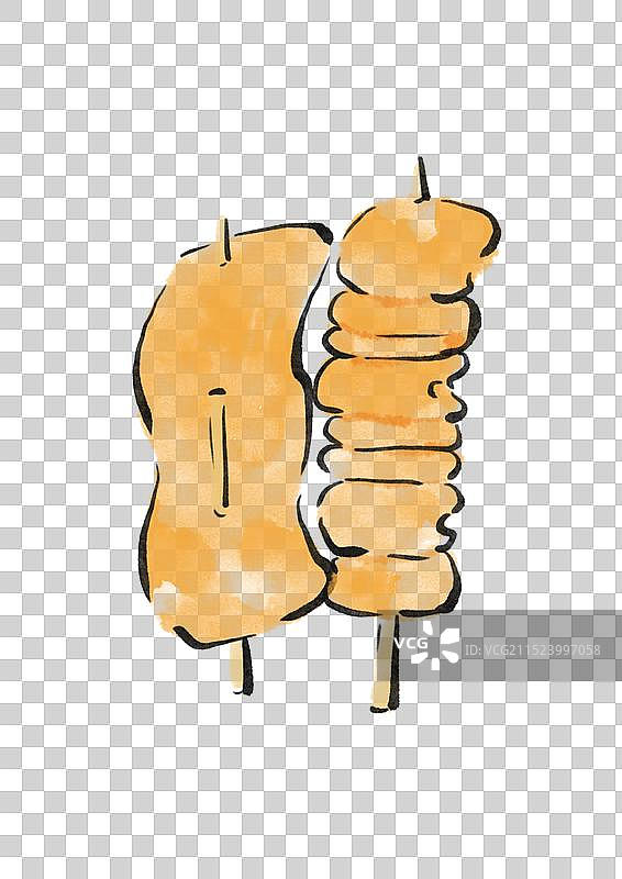 国潮风延吉美食插画元素-鱼饼图片素材