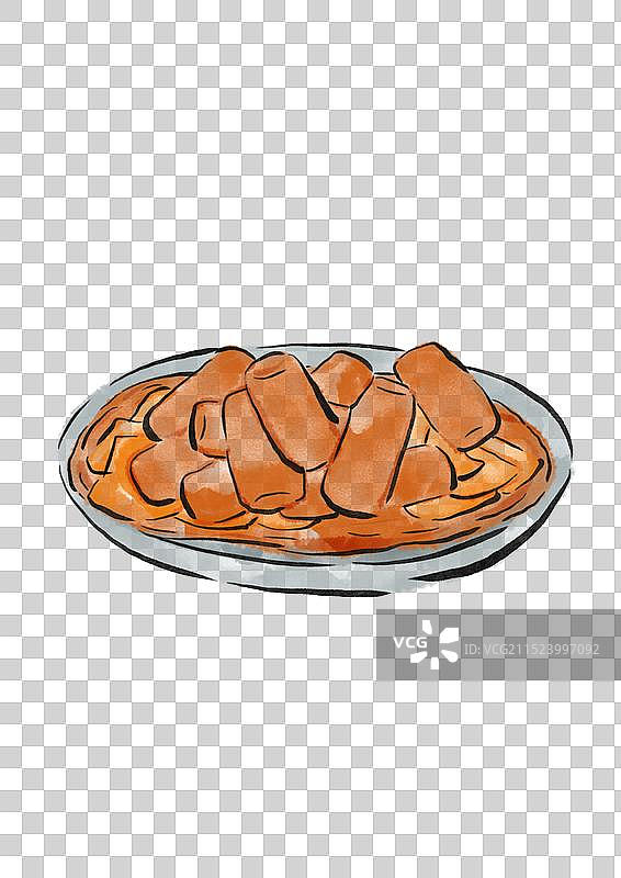 国潮风延吉美食插画元素-炒年糕图片素材