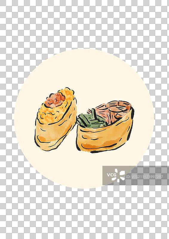 国潮风延吉美食插画元素-油豆腐寿司图片素材