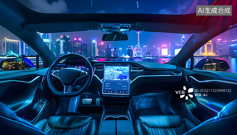 【AI数字艺术】未来无人驾驶汽车内部图片素材