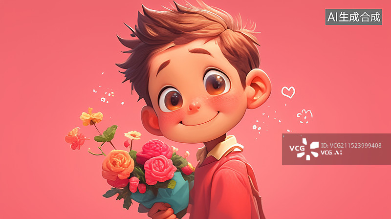 【AI数字艺术】抱着一捧鲜花的小男孩图片素材