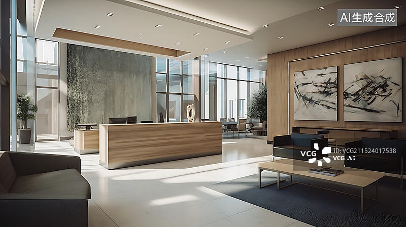 【AI数字艺术】银行柜台大堂室内设计布局展示背景图片素材