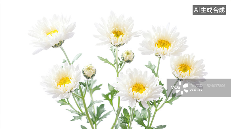 【AI数字艺术】白色背景下的新鲜花朵-菊花图片素材